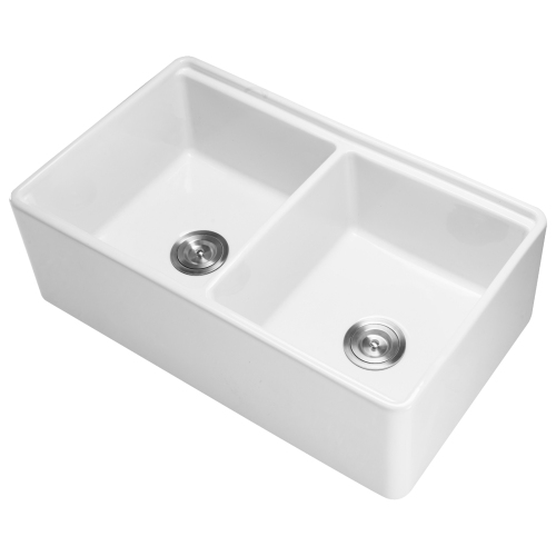 VEVOR 33x20 inch Farmhouse Sink,White Sink Workstation,Fireclay Undermount Basins, Apron Front Double Bowl Basin with Multiple Accessories,Large