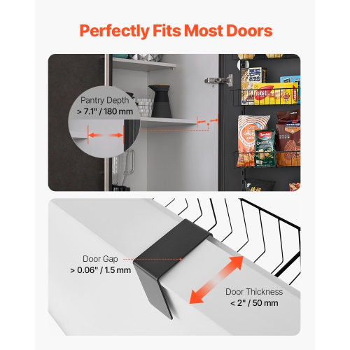 VEVOR 6-Tier Over the Door Pantry Organizer, Pantry Organization and Storage, Heavy-Duty Steel Hanging Spice Rack, Adjustable Wall Seasoning