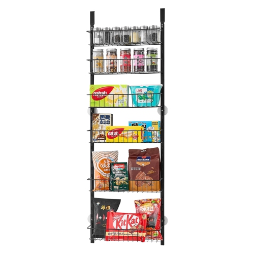 VEVOR 6-Tier Over the Door Pantry Organizer, Pantry Organization and Storage, Heavy-Duty Steel Hanging Spice Rack, Adjustable Wall Seasoning