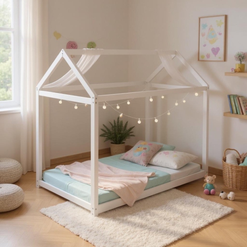 Homy Casa Twin Size Wooden House Bed