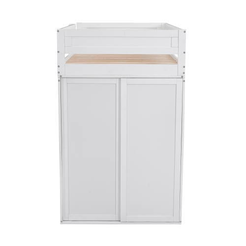 Homy Casa Wood Twin Size Loft Bed with Wardrobes and 2-Drawer Desk