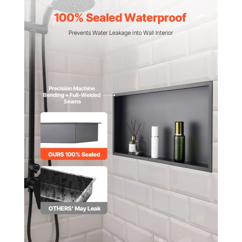 VEVOR 13 x 25 x 4 inch Shower Niche, Recessed Wall Niche, Heavy-duty Stainless Steel Modern Soap & Shampoo Storage Organizer, Sealed Waterproof,
