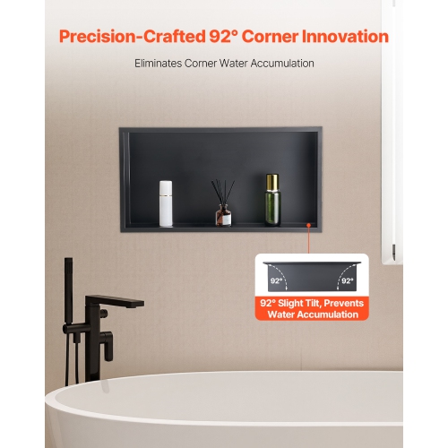 VEVOR 13 x 25 x 4 inch Shower Niche, Recessed Wall Niche, Heavy-duty Stainless Steel Modern Soap & Shampoo Storage Organizer, Sealed Waterproof,