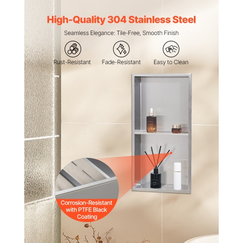 VEVOR 13 x 25 x 4 inch Shower Niche,Recessed Wall Niche Double-layer, with Hollowed-out Divider,Heavy-duty Stainless Steel Modern Shampoo Storage
