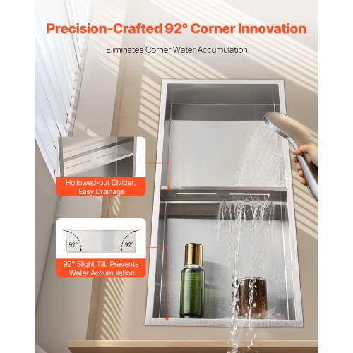 VEVOR 13 x 25 x 4 inch Shower Niche,Recessed Wall Niche Double-layer, with Hollowed-out Divider,Heavy-duty Stainless Steel Modern Shampoo Storage