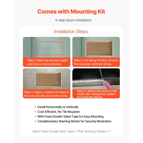 VEVOR 13 x 25 x 4 inch Shower Niche,Recessed Wall Niche Double-layer, with Hollowed-out Divider,Heavy-duty Stainless Steel Modern Shampoo Storage