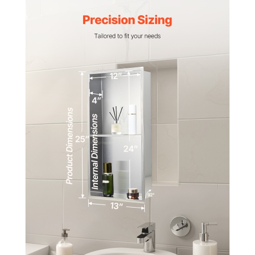 VEVOR 13 x 25 x 4 inch Shower Niche,Recessed Wall Niche Double-layer, with Hollowed-out Divider,Heavy-duty Stainless Steel Modern Shampoo Storage