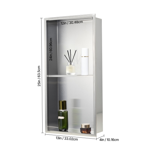 VEVOR 13 x 25 x 4 inch Shower Niche,Recessed Wall Niche Double-layer, with Hollowed-out Divider,Heavy-duty Stainless Steel Modern Shampoo Storage