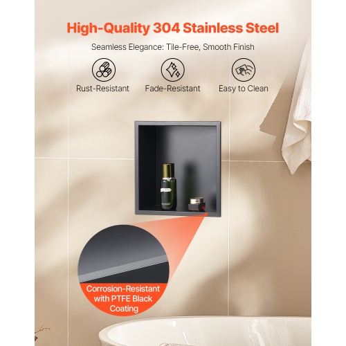 VEVOR 13 x 13 x 4 inch Shower Niche, Recessed Wall Niche, Heavy-duty Stainless Steel Modern Soap & Shampoo Storage Organizer, Sealed Waterproof,