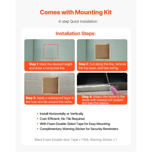 VEVOR 13 x 13 x 4 inch Shower Niche, Recessed Wall Niche, Heavy-duty Stainless Steel Modern Soap & Shampoo Storage Organizer, Sealed Waterproof,