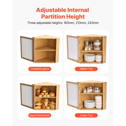 VEVOR Corner Bread Box for Kitchen Counter, Double Layer Large Capacity Bamboo Bread Storage Container, Farmhouse Wooden Breadbox for Homemade Bread,