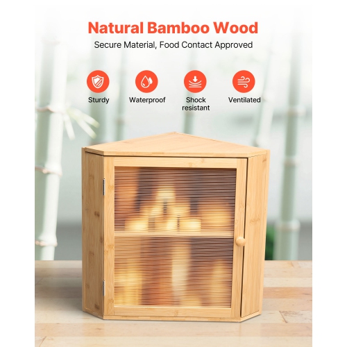 VEVOR Corner Bread Box for Kitchen Counter, Double Layer Large Capacity Bamboo Bread Storage Container, Farmhouse Wooden Breadbox for Homemade Bread,