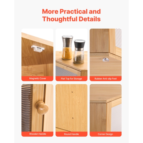 VEVOR Corner Bread Box for Kitchen Counter, Double Layer Large Capacity Bamboo Bread Storage Container, Farmhouse Wooden Breadbox for Homemade Bread,