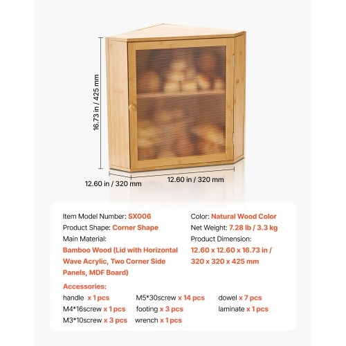 VEVOR Corner Bread Box for Kitchen Counter, Double Layer Large Capacity Bamboo Bread Storage Container, Farmhouse Wooden Breadbox for Homemade Bread,