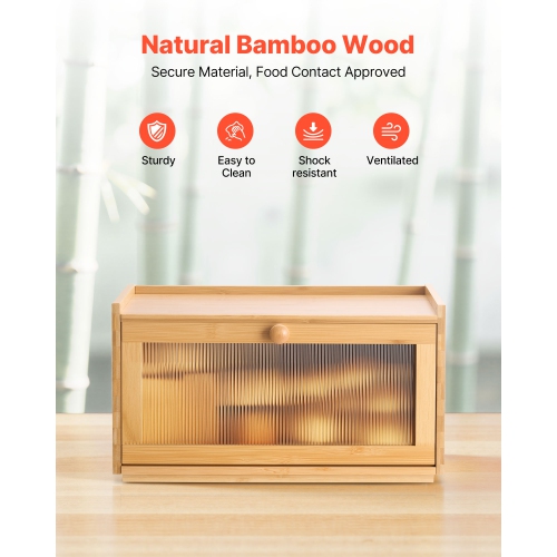 VEVOR Bread Box for Kitchen Counter, Large Capacity Bamboo Bread Storage Container, Farmhouse Wooden Breadbox Organizer for Homemade Bread, Storage
