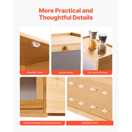 VEVOR Bread Box for Kitchen Counter, Large Capacity Bamboo Bread Storage Container, Farmhouse Wooden Breadbox Organizer for Homemade Bread, Storage