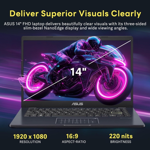 Refurbished - ASUS 14" FHD Laptop, Intel Pentium N6000 Processor, 64GB eMMC, 4GB RAM, Intel UHD Graphics, 720p Webcam, Wi-Fi, Bluetooth, Windows 11,