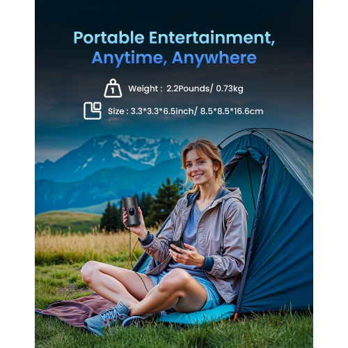 JMGO PicoPlay+ 1080P Smart Portable Projector, Google TV, 450 ISO Lumens, 8W Dolby Digital, 3D-Active, HDR10, Mini Projector with WiFi & Bluetooth