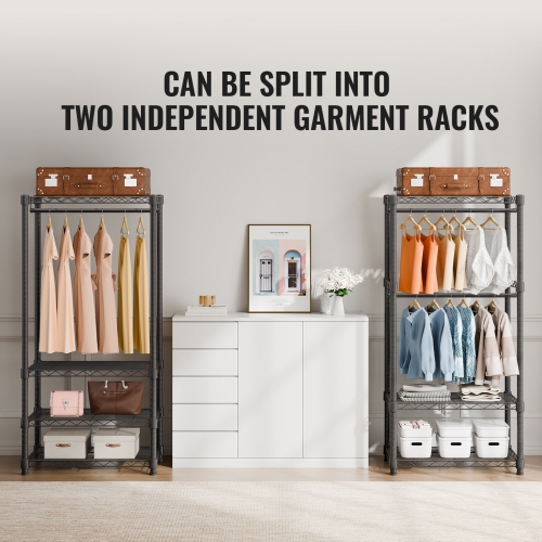 VEVOR Heavy Duty Clothes Rack, Rolling Clothing Garment Rack with 4 Hang Rods & 8 Storage Tiers, Adjustable Custom Closet Rack, Freestanding