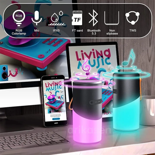 Haut-parleur d'extérieur Bluetooth Camping avec 7 lumières LED colorées TF Card Haut-parleur portatif sans fil pour fête/intérieur/extérieur/plage