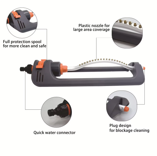 Lawn Sprinkler, 19-Hole Brass Nozzle Oscillating Sprinkler, Garden Tool for Large Lawn Yard and Garden Gass