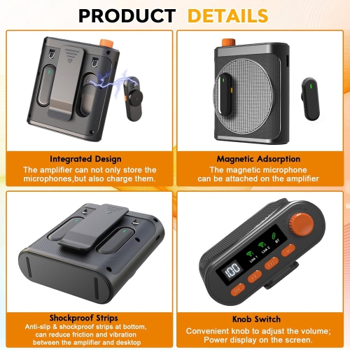 Voice Amplifier Wireless Microphone for Teachers Classroom Yoga Meeting,Portable Bluetooth Speaker with Clip-On Wireless Lavalier Lapel