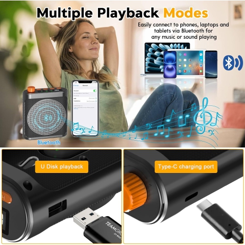 Voice Amplifier Wireless Microphone for Teachers Classroom Yoga Meeting,Portable Bluetooth Speaker with Clip-On Wireless Lavalier Lapel