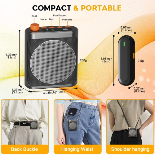 Voice Amplifier Wireless Microphone for Teachers Classroom Yoga Meeting,Portable Bluetooth Speaker with Clip-On Wireless Lavalier Lapel