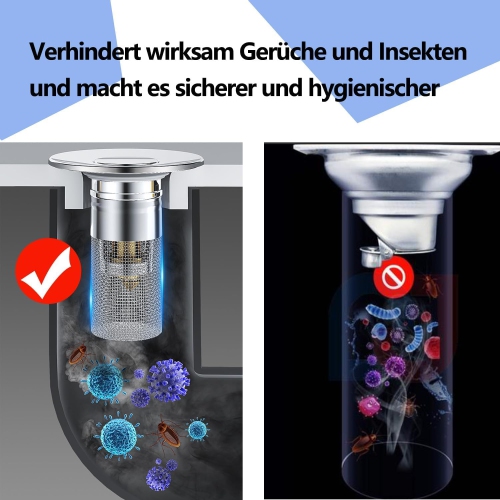 Universal Pop-Up Sink Stopper, 28-33 mm Stainless Steel Drain Plug with Hair Catcher, Anti-Clogging Replacement for Bathroom and Kitchen Sinks 2 pack