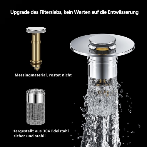 Universal Pop-Up Sink Stopper, 28-33 mm Stainless Steel Drain Plug with Hair Catcher, Anti-Clogging Replacement for Bathroom and Kitchen Sinks 3 pack