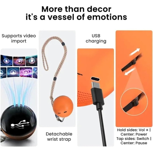 Boule de cristal 2.7&nbsp;po avec affichage électronique, sphère lumineuse personnalisée à mémoire numérique – Vidéos téléchargeables et photos