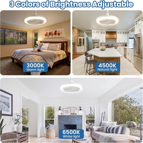 Ceiling Fan with Light & Remote, 3 Fan Speeds, 3 Light Modes, 180° Adjustable Socket Fan Lamp for Bedroom, Home Office, Dorm, Small Space Use – White