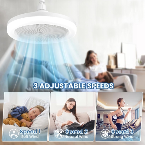 Ceiling Fan with Light & Remote, 3 Fan Speeds, 3 Light Modes, 180° Adjustable Socket Fan Lamp for Bedroom, Home Office, Dorm, Small Space Use – White