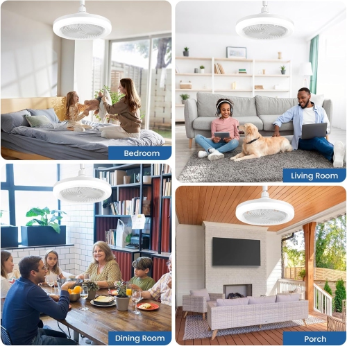 Ceiling Fan with Light & Remote, 3 Fan Speeds, 3 Light Modes, 180° Adjustable Socket Fan Lamp for Bedroom, Home Office, Dorm, Small Space Use – White