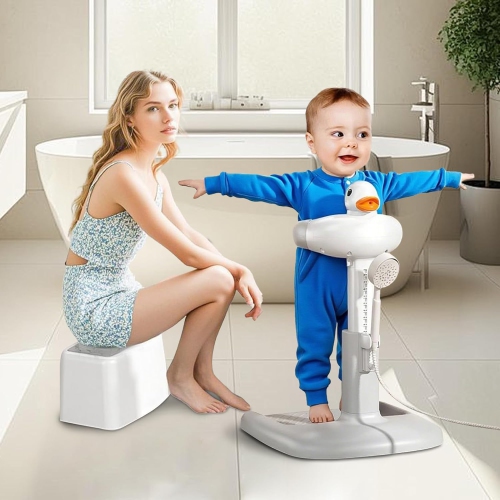 Baby Bath Support - Bathtub Support - Non-Slip Foot Support Adjustable Height for Toddlers Babies Sitting in the Shower grey white