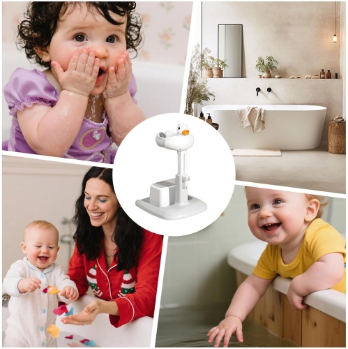 Baby Bath Support - Bathtub Support - Non-Slip Foot Support Adjustable Height for Toddlers Babies Sitting in the Shower grey white