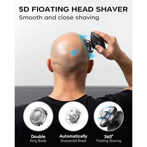 Head Shavers for Bald Men,Electric Razor IPX7 Waterproof for Bald Men,5D Rotary Shaver,Wet Dry Use Bald Head Shavers,LED Display Rechargeable for