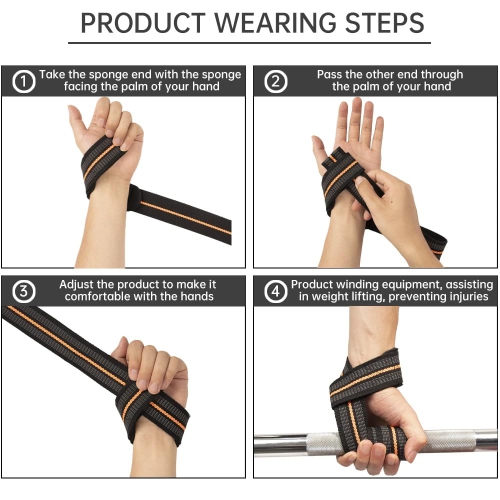 Sangles de poignet d'haltérophilie, sangles de poignet en latex de coton et de polyester, idéales pour l'entraînement musculaire avec haltérophilie