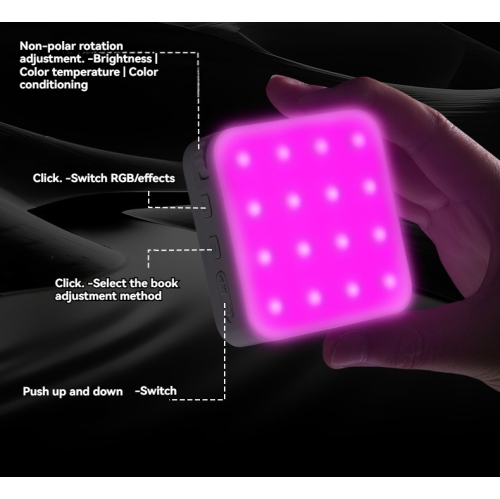 Lampe de poche, lampe de remplissage de téléphone mobile, lumière de surface, RVB pleine couleur, batterie intégrée 2000 mAh avec 80 perles de