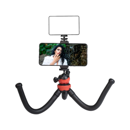 Mobile Phone Fill Light, Portable Outdoor Fill Light, Mood Light, Pocket Light, Wide Color Temperature, 20 Lighting Effects - Black, Octopus Tripod +