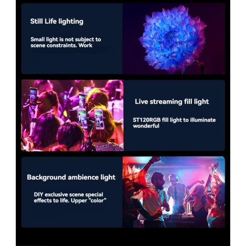 Mobile Phone Fill Light, Portable Outdoor Fill Light, Mood Light, Pocket Light, Wide Color Temperature, 20 Lighting Effects - Black, Octopus Tripod +