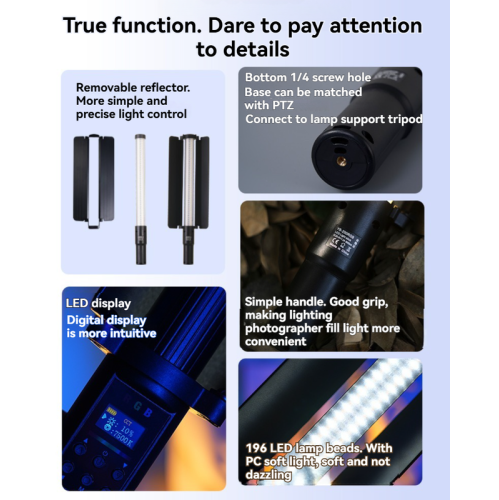 Lampe de bâton à main, lumière de photographie 20&nbsp;W RVB en couleur, température de couleur 2700-7500K, température de couleur réglable à grande