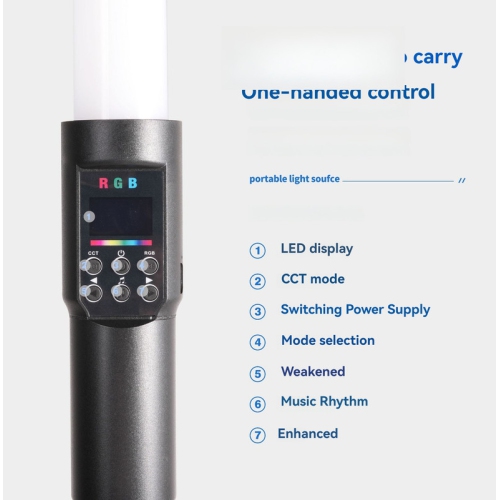 Handheld fluorescent stick, RGB photography light, wireless adjustable stick light, CCT dual color temperature mode, 3000-6500K color temperature,