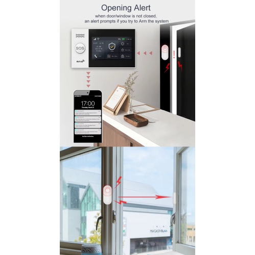 WiFi gsm Smart Home Alarm System - 4.3-inch Touchscreen/Multi-Language/Remote App Control/5 Alarm Phone Numbers with Door and Window Sensors +