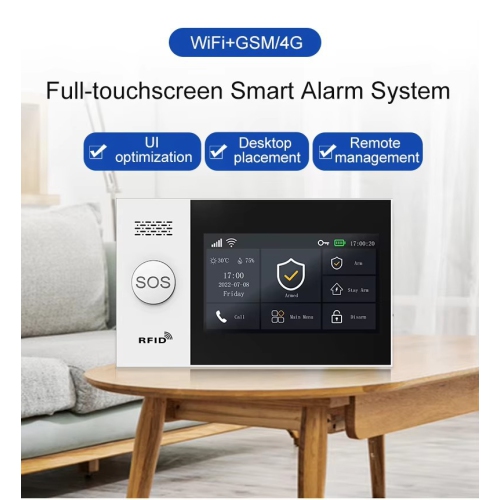 WiFi+4G Smart Home Alarm System - 4.3-inch Touchscreen/Multi-Language/Remote App Control/5 Alarm Phone Numbers with Door and Window Sensors +