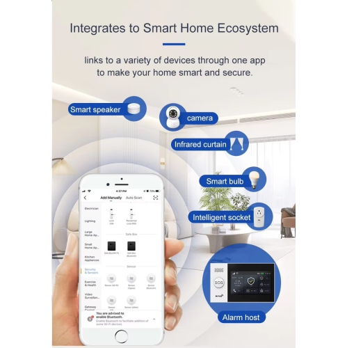 WiFi+4G Smart Home Alarm System - 4.3-inch Touchscreen/Multi-Language/Remote App Control/5 Alarm Phone Numbers with Door and Window Sensors +