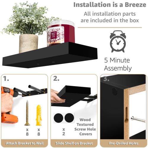 Sorbus 2 Floating Shelves with Invisible Brackets & 1 Rectangular Box