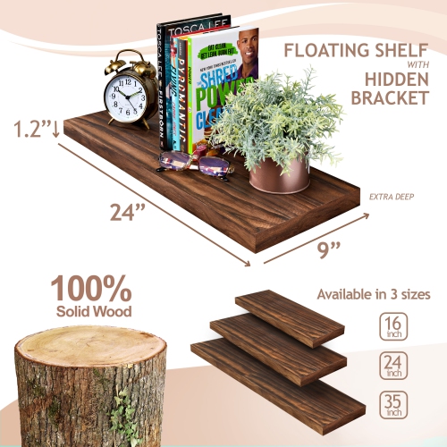 Sorbus 2 Pack 24" Solid Wood Floating Shelves - for Bathroom Decor, Books, Bedroom & Living Room