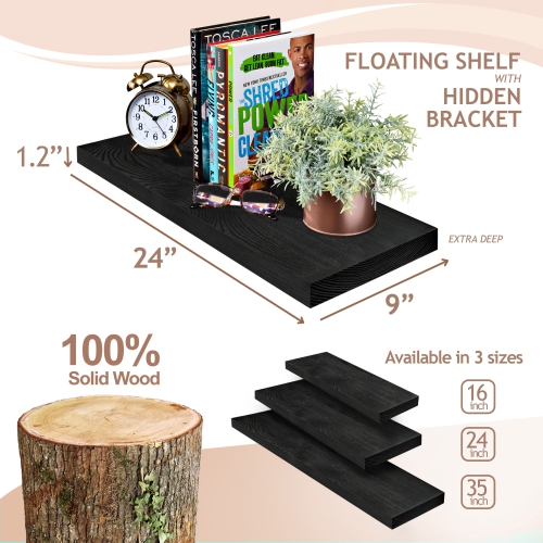 Sorbus 2 Pack 24" Solid Wood Floating Shelves - for Bathroom Decor, Books, Bedroom & Living Room
