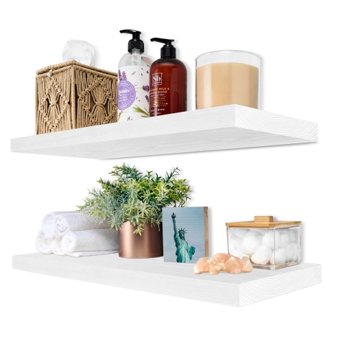 SORBUS  2 Pack 24" Solid Wood Floating Shelves - for Bathroom Decor, Books, Bedroom & Living Room